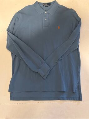 Polo by Ralph Lauren Long-Sleeve Polo Shirt - Blue with Orange Logo